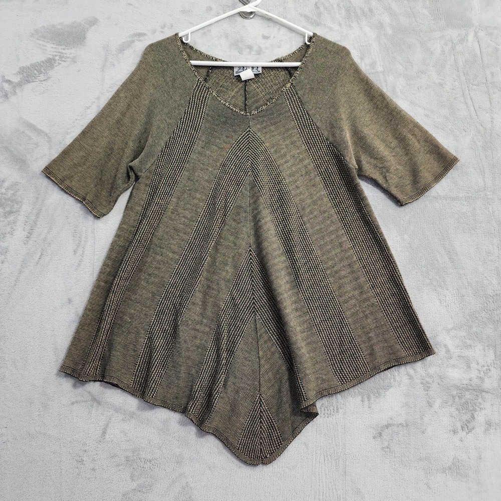 Vintage 212 New York Top Womens M Brown V-Neck Tunic Handkerchief‎ Hem Boho